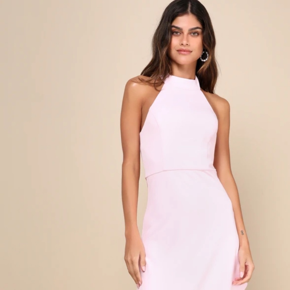 Majestic Perfection Light Pink Ruffled Halter Maxi Dress